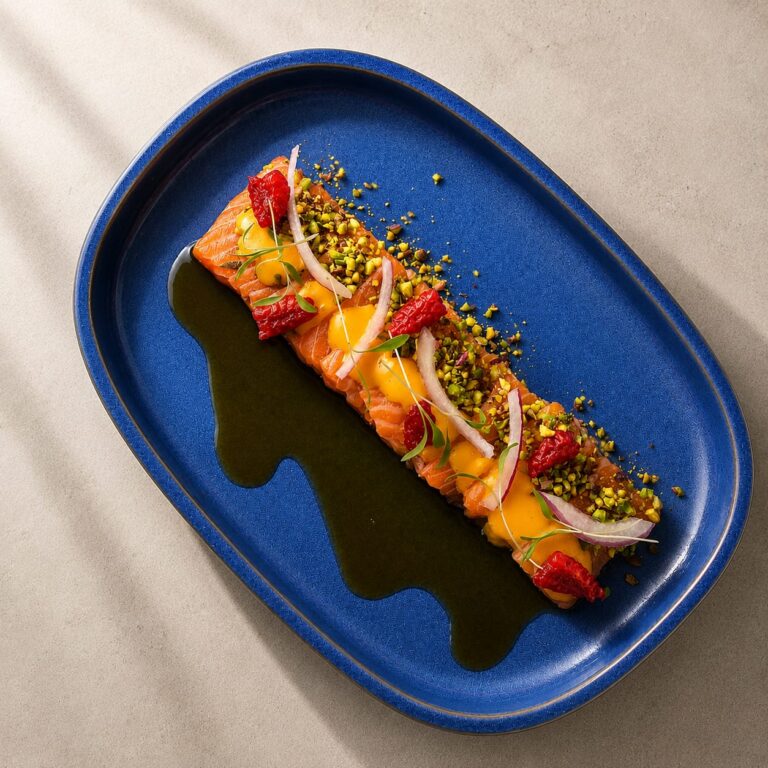 Fish with pistachio crust, cooked by the private chef at Villa Kyma, Aegina