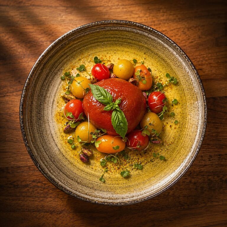 Tomato and burrata, cooked by the private chef at Villa Kyma, Aegina