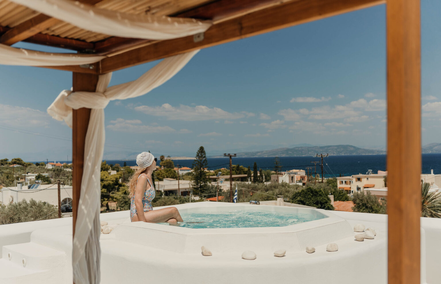 Rooftop jacuzzi with sea view at Villa Kyma